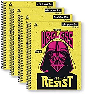 Classmate Spiral Notebook - Single line, Spiral Binding, 240mm x 180mm, 200 Pages, Pack of 4, Multicolor (2005037)