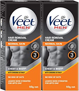Veet Hair Removal Cream for Men, Normal Skin, 50g Each (Pack of 2)